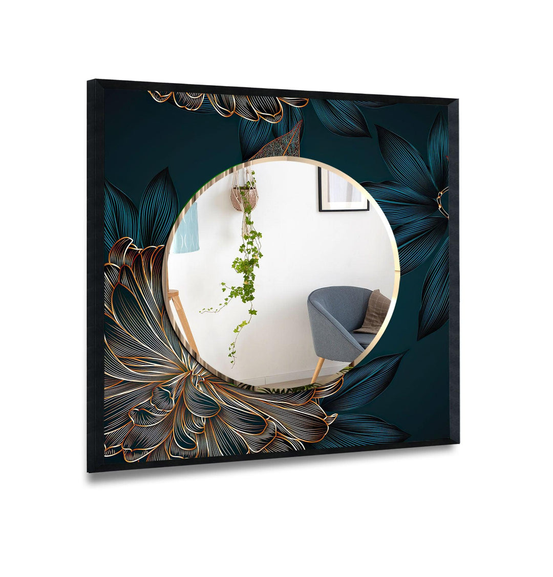 Gold Leaves Green Abstract Wall Mirror mirrors in black