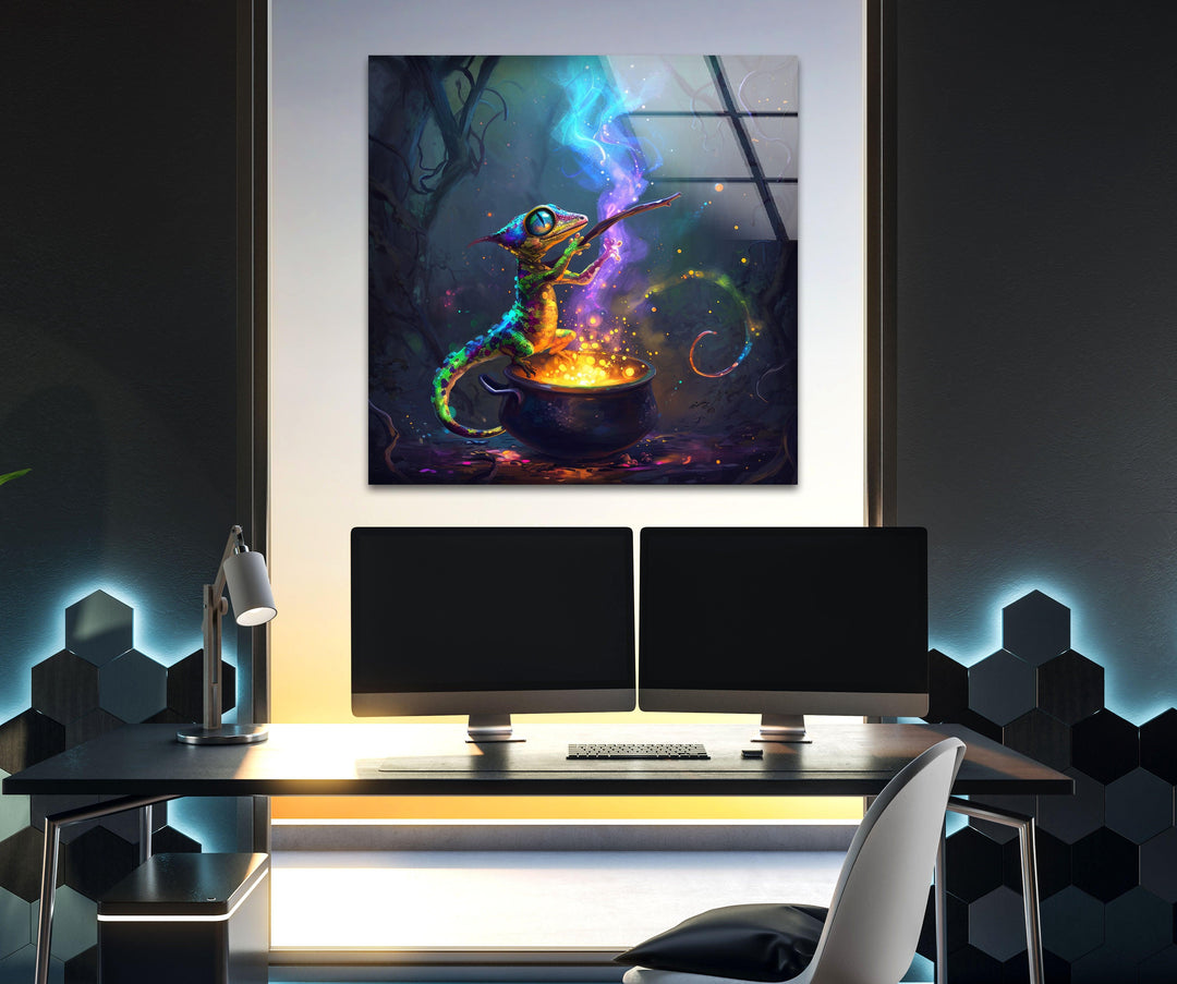 Chameleon Wizard Glass Wall Art, large glass photo prints, glass wall photos