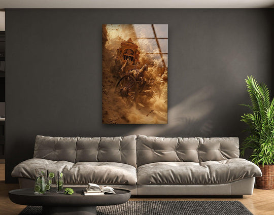 Golden chariots and horses gleam in the brightest, dust-filled area of this historical decorative wall art.
