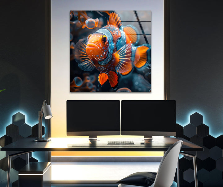 Brightly Clownfish Glass Wall Art photo print on glass, prints on glass wall art