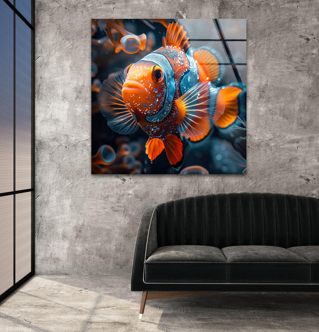 Brightly Clownfish Glass Wall Art glass pictures for Wall, glass prints wall art