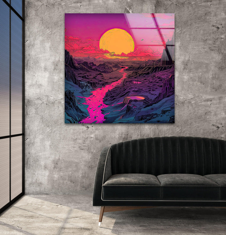 Sunset Pink Landscape Glass Wall Art photo print on glass, prints on glass wall art

