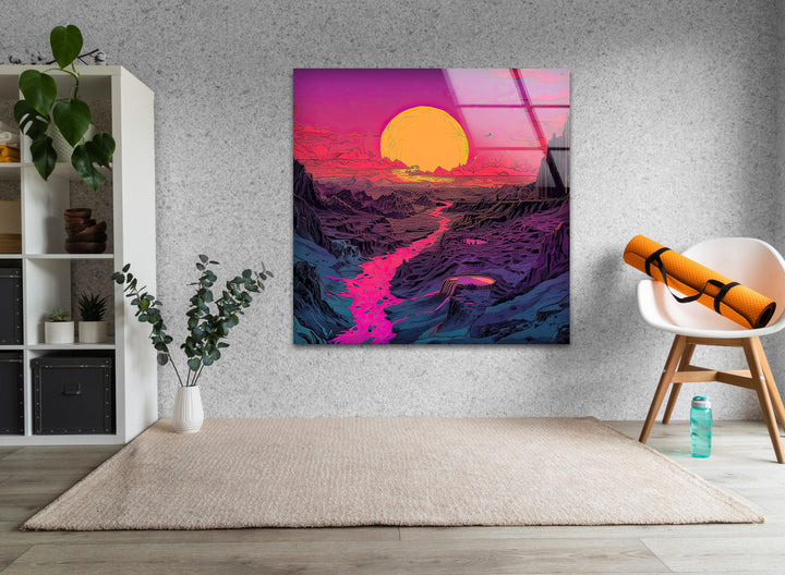 Sunset Pink Landscape Glass Wall Art large glass photo prints, glass wall photos
