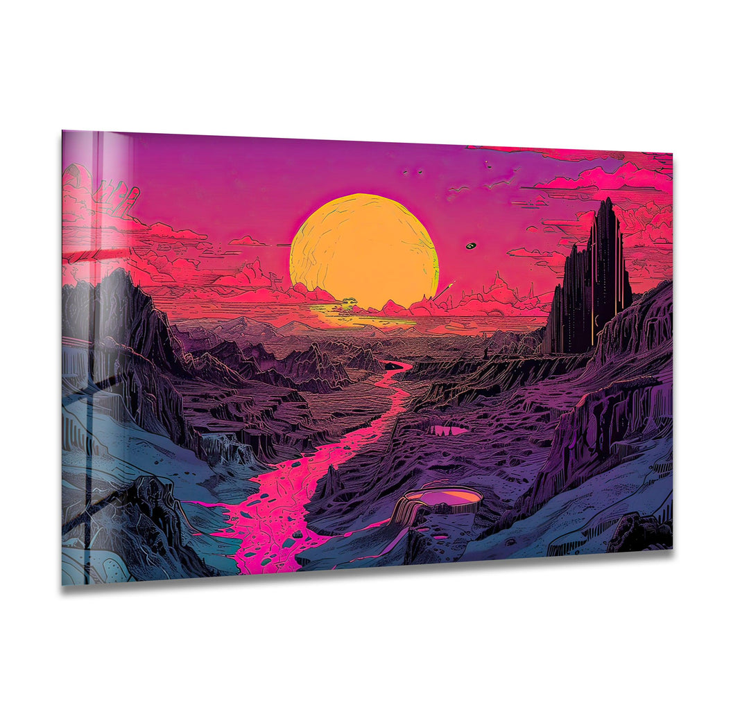 Sunset Pink Landscape Glass Wall Art glass pictures for Wall, glass prints wall art
