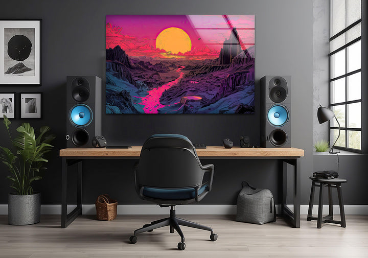 Sunset Pink Landscape Glass Wall Art picture on glass wall art, photos printed on glass
