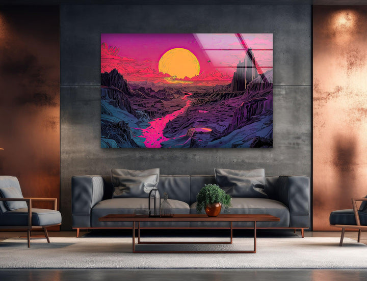 Sunset Pink Landscape Glass Wall Art print on glass, glass printed photos
