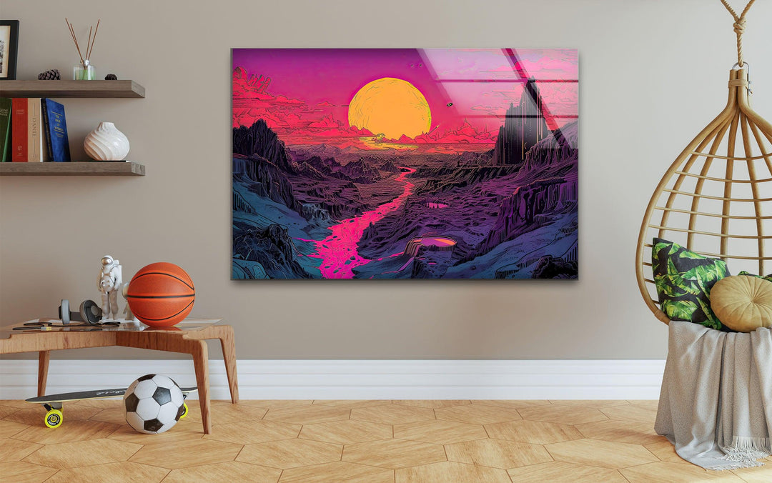 Sunset Pink Landscape Glass Wall Art glass wall decor, glass wall art decor
