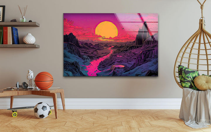 Sunset Pink Landscape Glass Wall Art glass wall decor, glass wall art decor
