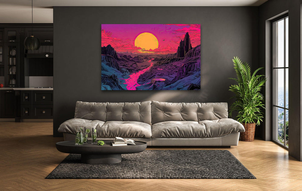 Sunset Pink Landscape Glass Wall Art custom glass pictures, glass art prints
