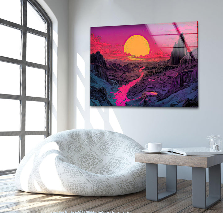Sunset Pink Landscape Glass Wall Art stained glass wall art, stained glass wall decor
