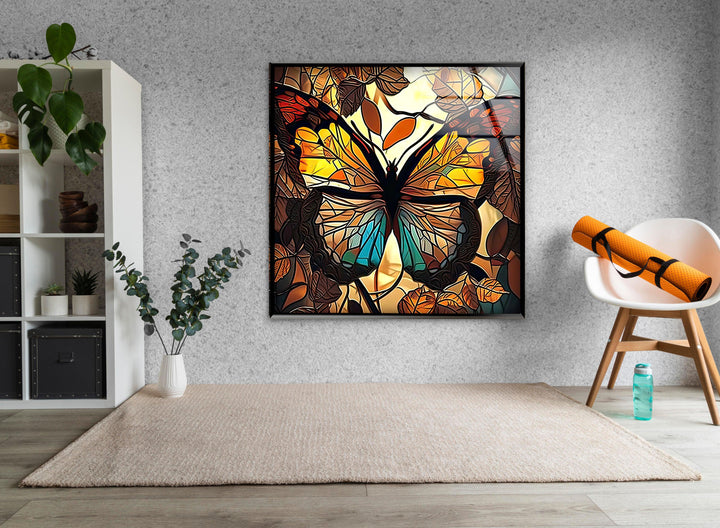 Brown Butterfly Glass Wall Art Glass Printing Wall Art, Print photos on glass
