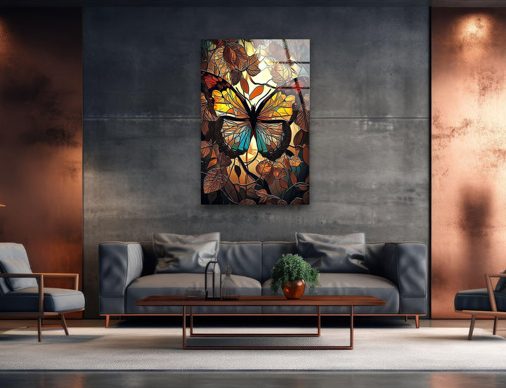 Brown Butterfly Glass Wall Art glass pictures for Wall, glass prints wall art
