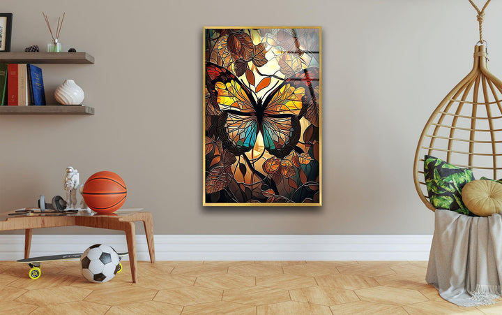 Brown Butterfly Glass Wall Art photo print on glass, prints on glass wall art

