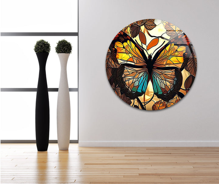 Brown Butterfly Glass Wall Art custom glass photo prints, large glass prints
