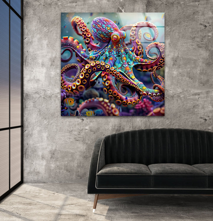 Colored Octopus Glass Wall Art glass image printing, glass prints from photos
