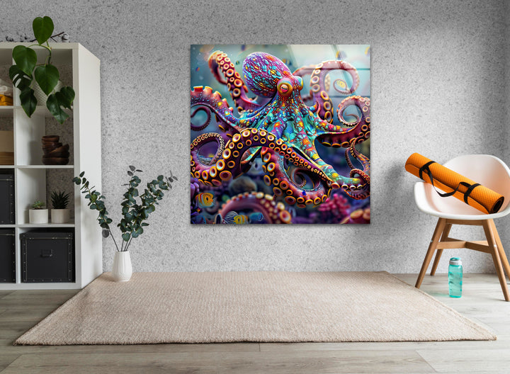 Colored Octopus Glass Wall Art glass pictures for Wall, glass prints wall art
