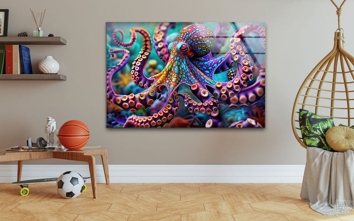 Colorful Octopus Glass Wall Art glass pictures for Wall, glass prints wall art
