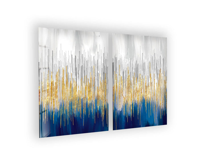 Blue & Gold Sparkles Glass Wall Art, custom glass pictures, glass art prints
