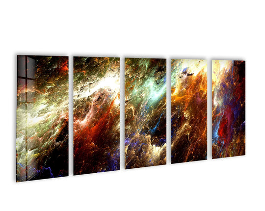 The colorful nebula cloud galaxy glass wall art shows vibrant abstract art in multicolored tones and it is perfect as nebula glass art and cloud glass wall decor