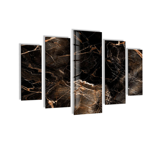Subtle gradations of dark marble with brown veins give this five-piece decorative wall art set a sophisticated, soft textural contrast.