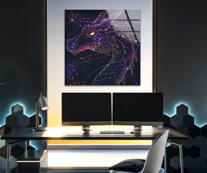 Wandbild aus Glas mit Drachen-Sternbild