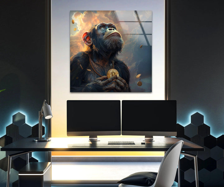 Bitcoin-Affe-Glaswandkunst