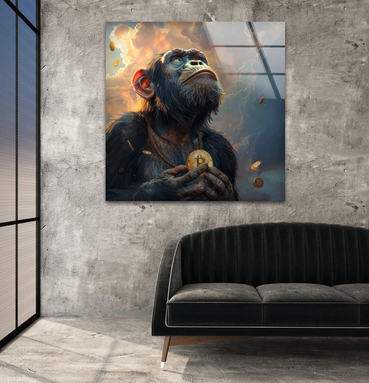 Bitcoin-Affe-Glaswandkunst
