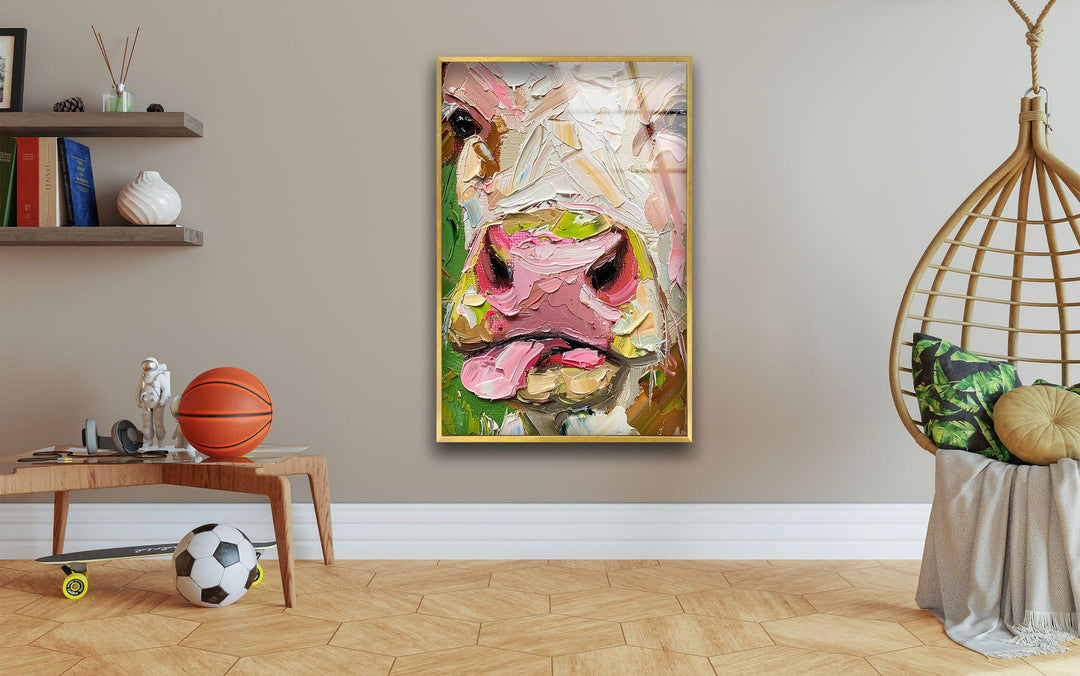 Cow Painting Glass Wall Art photo print on glass, prints on glass wall art