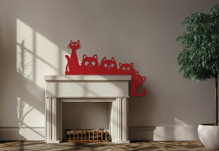 Contemporary metal wall art featuring cats in line