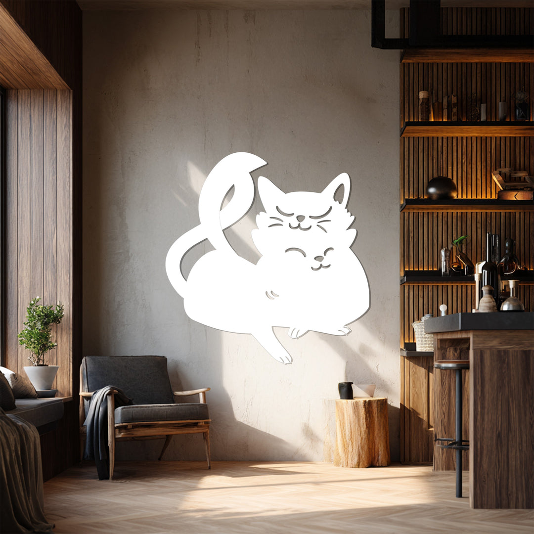 Resting cat silhouette wall hanging metal artwork