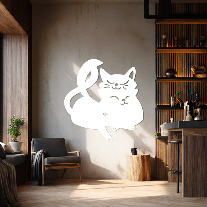Resting cat silhouette wall hanging metal artwork