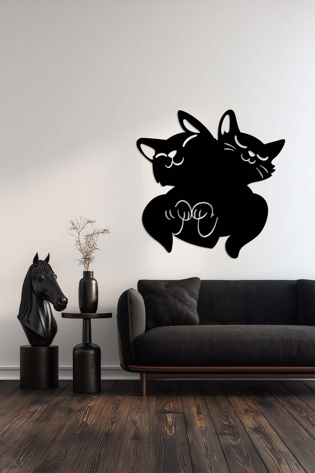 Halloween metal wall art featuring two sleeping cats