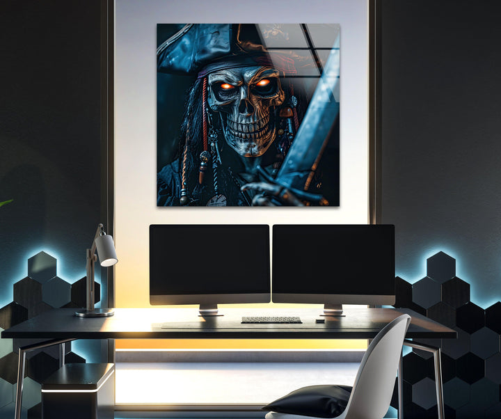 Creepy Skeleton Pirate Captain Glass Wall Art glass photo prints, glass picture prints
