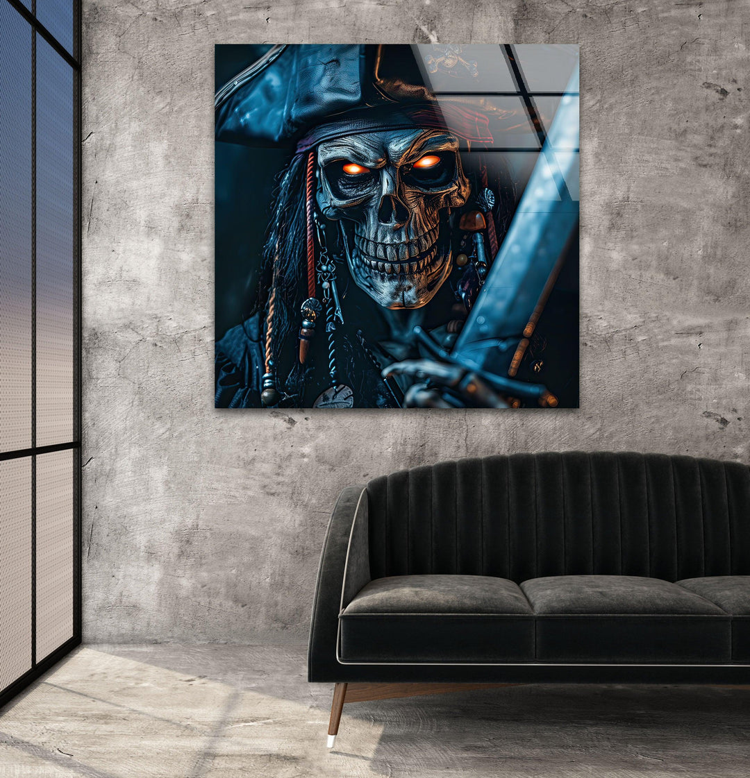 Creepy Skeleton Pirate Captain Glass Wall Art art glass wall art, glass wall art pictures
