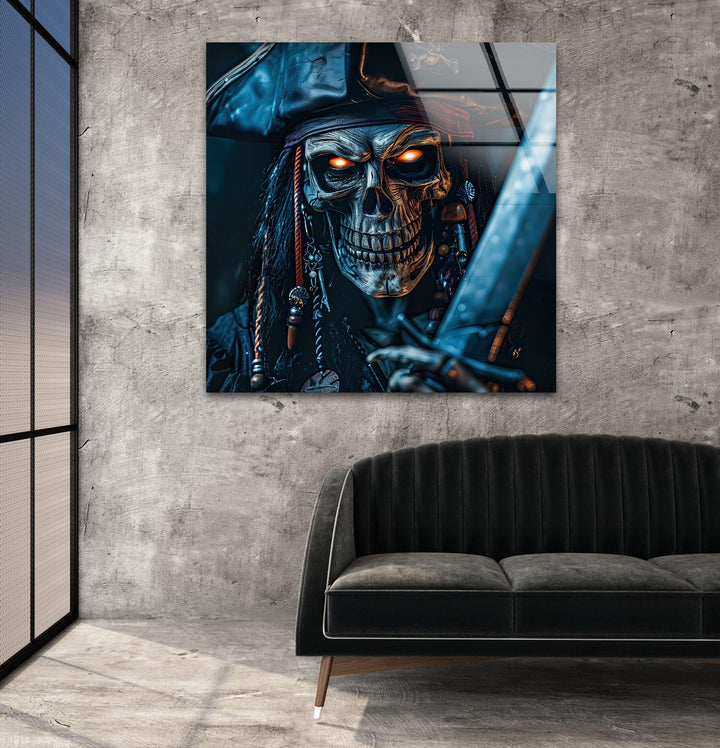 Creepy Skeleton Pirate Captain Glass Wall Art art glass wall art, glass wall art pictures
