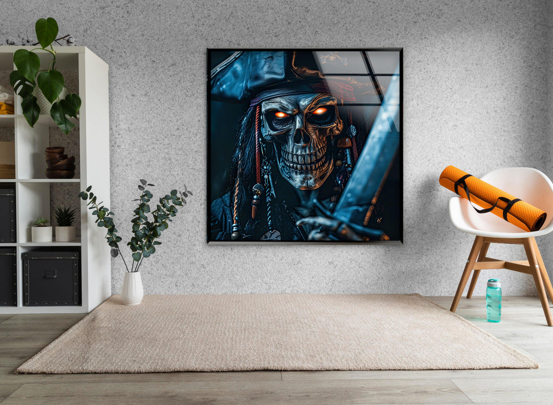 Creepy Skeleton Pirate Captain Glass Wall Art Glass Printing Wall Art, Print photos on glass
