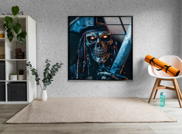 Creepy Skeleton Pirate Captain Glass Wall Art Glass Printing Wall Art, Print photos on glass
