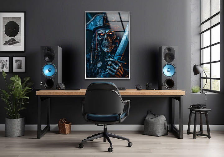 Creepy Skeleton Pirate Captain Glass Wall Art glass image printing, glass prints from photos
