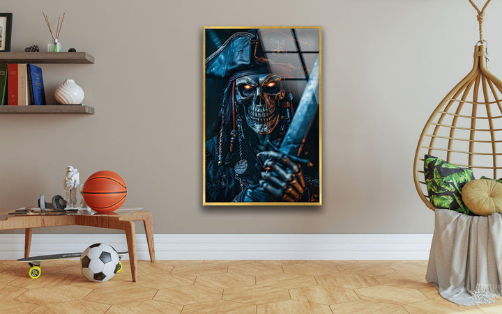 Creepy Skeleton Pirate Captain Glass Wall Art photo print on glass, prints on glass wall art

