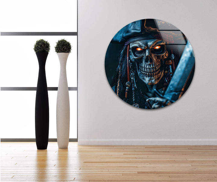 Creepy Skeleton Pirate Captain Glass Wall Art glass art painting, glass art for the Wall

