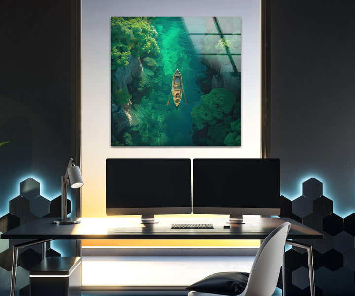 Emerald River Escape Glass Wall Art: A Tranquil Journey Through Nature