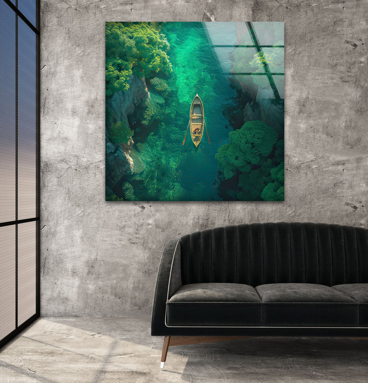Emerald River Escape Glass Wall Art: A Tranquil Journey Through Nature