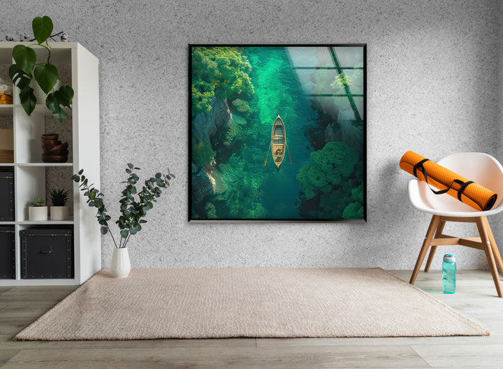 Emerald River Escape Glass Wall Art: A Tranquil Journey Through Nature