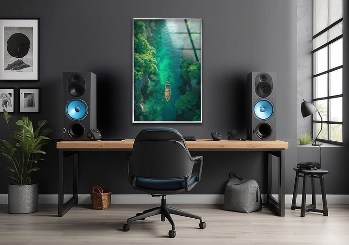 Emerald River Escape Glass Wall Art: A Tranquil Journey Through Nature