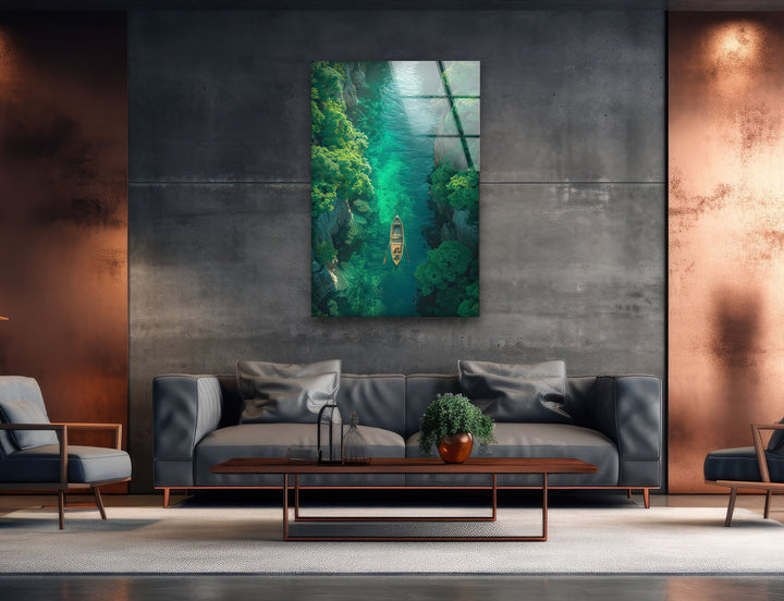 Emerald River Escape Glass Wall Art: A Tranquil Journey Through Nature