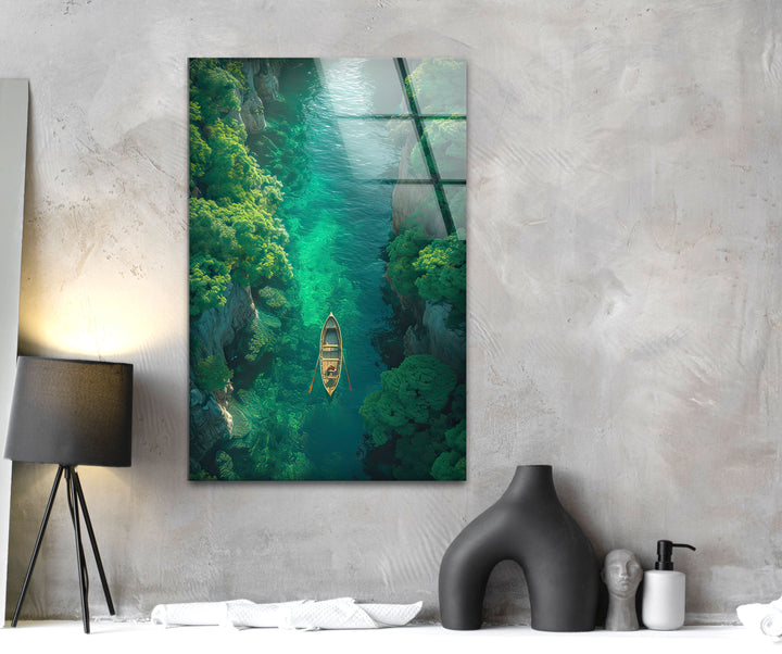 Emerald River Escape Glass Wall Art: A Tranquil Journey Through Nature