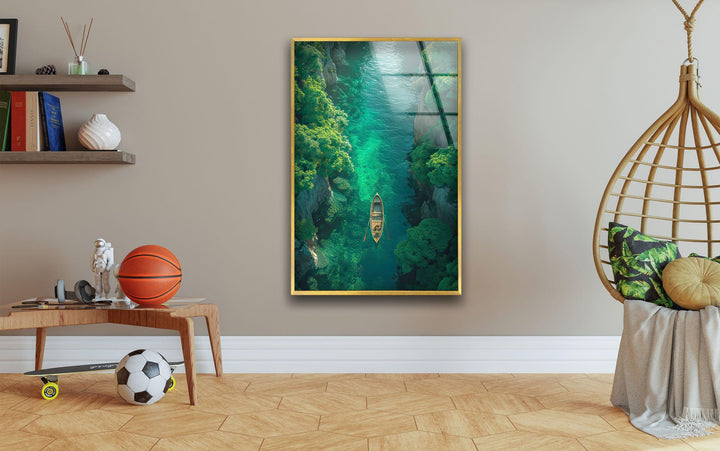 Emerald River Escape Glass Wall Art: A Tranquil Journey Through Nature