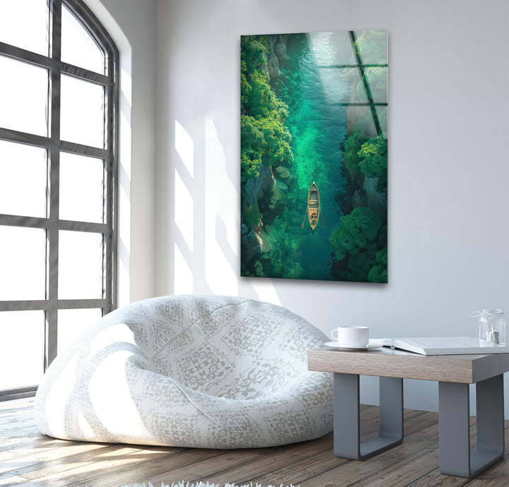 Emerald River Escape Glass Wall Art: A Tranquil Journey Through Nature