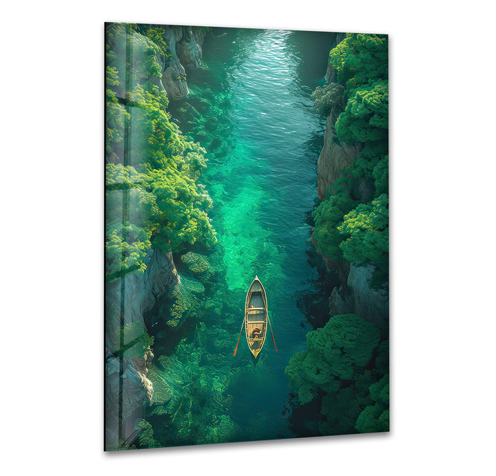 Emerald River Escape Glass Wall Art: A Tranquil Journey Through Nature