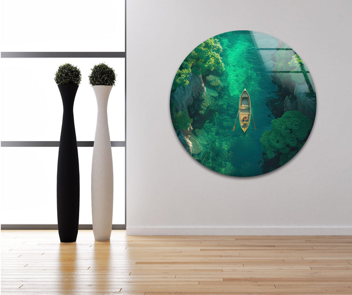 Emerald River Escape Glass Wall Art: A Tranquil Journey Through Nature